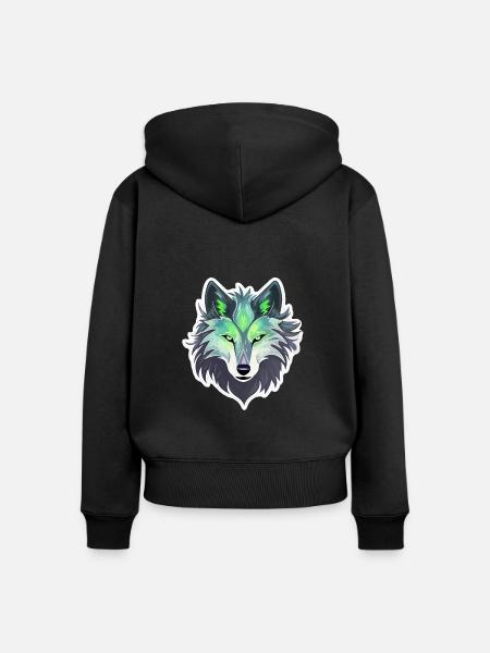 Wolf - Illustration - Frauen Premium Bio Zip Hoodie - Schwarz