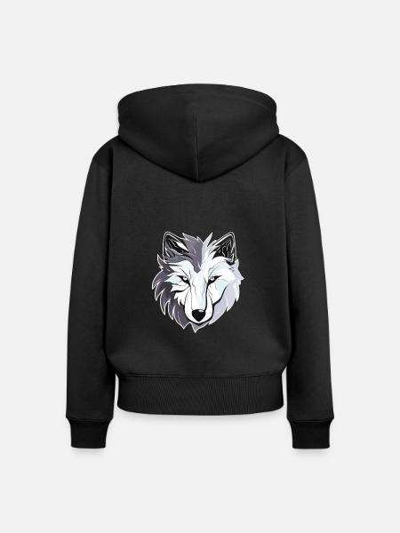 Wolf - Illustration - Frauen Premium Bio Zip Hoodie - Schwarz