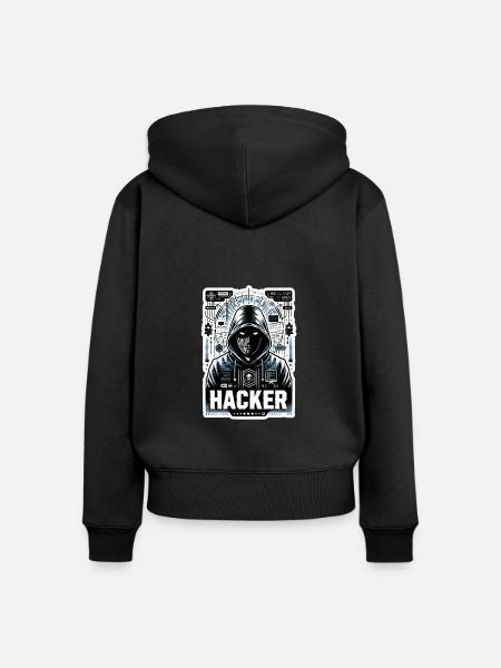 Hacker - Illustration - Frauen Premium Bio Zip Hoodie - Schwarz