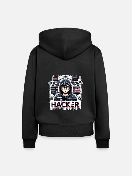 Hacker - Illustration - Frauen Premium Bio Zip Hoodie - Schwarz