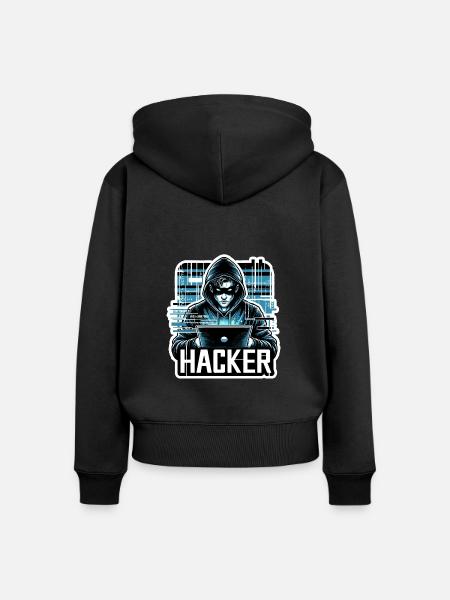 Hacker - Illustration - Frauen Premium Bio Zip Hoodie - Schwarz