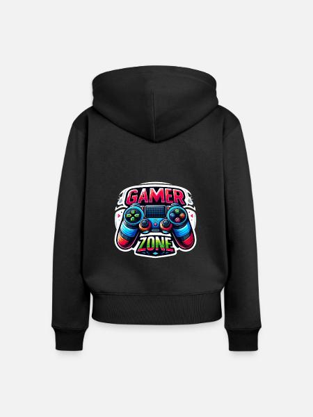 Gamer Zone - Controller Illustration - Frauen Premium Bio Zip Hoodie - Schwarz