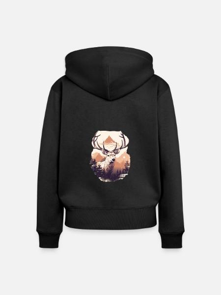 Hirsch - Frauen Premium Bio Zip Hoodie - Schwarz