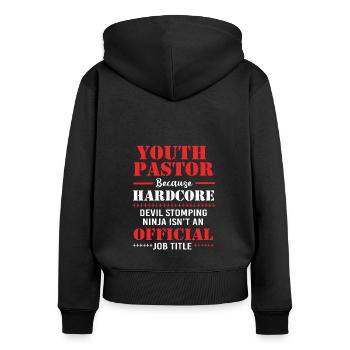 Jugendpfarrer - Frauen Premium Bio Zip Hoodie - Schwarz - Hinten - Julia (174cm)