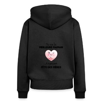 Maman tu es la meilleure - Sweat à capuche zippé Premium bio Femme - noir - Dos - Julia (174cm)