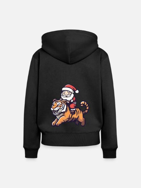 Tiger Weihnachtsmann - Frauen Premium Bio Zip Hoodie - Schwarz