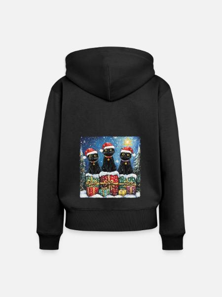 Schwarze Katzen mit Weihnachtsgeschenke - Frauen Premium Bio Zip Hoodie - Schwarz