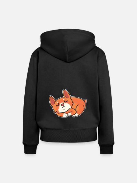 Corgi - Frauen Premium Bio Zip Hoodie - Schwarz
