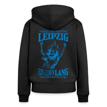 Leipzig Tradition Fußball Geschenk - Frauen Premium Bio Zip Hoodie - Schwarz - Hinten - Julia (174cm)