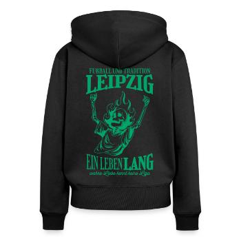 Leipzig Tradition Fußball Geschenk - Frauen Premium Bio Zip Hoodie - Schwarz - Hinten - Julia (174cm)