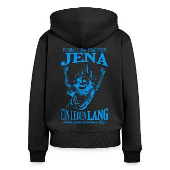 Jena Tradition Fußball Geschenk - Frauen Premium Bio Zip Hoodie - Schwarz - Hinten - Julia (174cm)