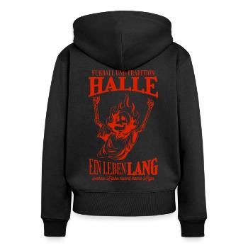 Halle Tradition Football Cadeau - Sweat à capuche zippé Premium bio Femme - noir - Dos - Julia (174cm)