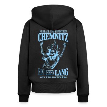 Chemnitz Tradition Football Cadeau - Sweat à capuche zippé Premium bio Femme - noir - Dos - Julia (174cm)
