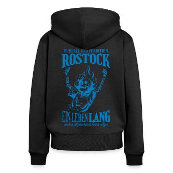 Rostock Tradition Fußball Geschenk - Frauen Premium Bio Zip Hoodie - Schwarz - Hinten - Julia (174cm)