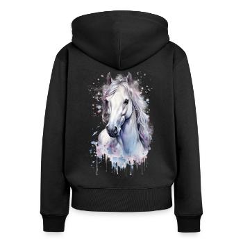 Cheval blanc - Sweat à capuche zippé Premium bio Femme - noir - Dos - Julia (174cm)