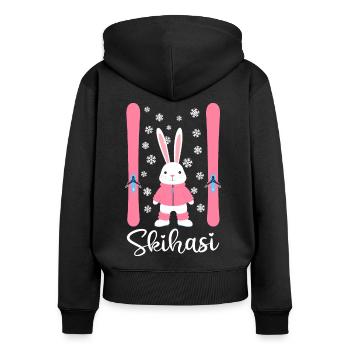 Skihasi Skihase Skiurlaub Wintersport Hase Schnee - Frauen Premium Bio Zip Hoodie - Schwarz - Hinten - Julia (174cm)