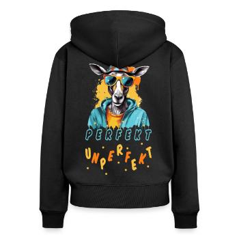 PERFEKT UNPERFEKT - Tierisch Cool - Frauen Premium Bio Zip Hoodie - Schwarz - Hinten - Julia (174cm)