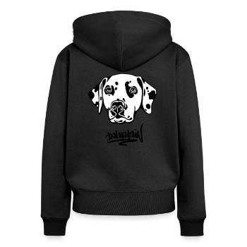 DALMATAINwhitehead text - Frauen Premium Bio Zip Hoodie - Schwarz - Hinten - Julia (174cm)