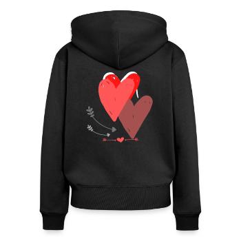 Herzen 3 - Frauen Premium Bio Zip Hoodie - Schwarz - Hinten - Julia (174cm)