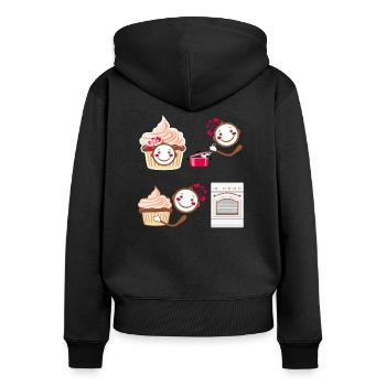 Funny smiling cook and cupcake - Women's Premium Organic Zip Hoodie - black - Back - Julia (174cm)