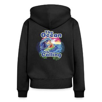 Ocean Design - Frauen Premium Bio Zip Hoodie - Schwarz - Hinten - Julia (174cm)