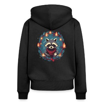 Racoon avec des ratons laveurs Xmas Elements - Sweat à capuche zippé Premium bio Femme - noir - Dos - Julia (174cm)