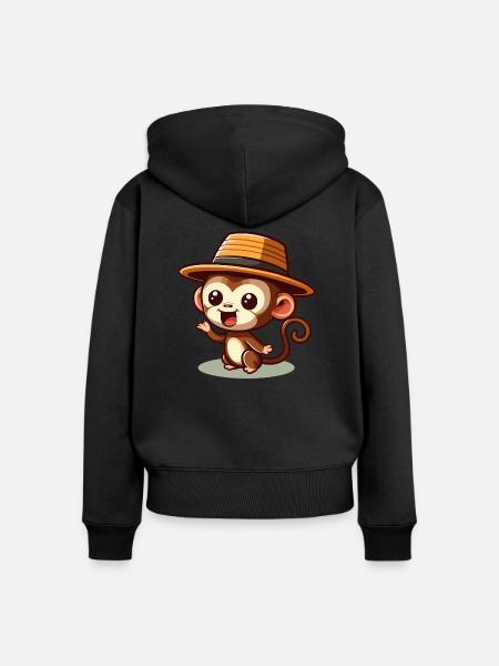 Niedlicher Affen-Cartoon mit Hut - Frauen Premium Bio Zip Hoodie - Schwarz