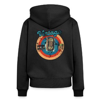 Vintage-DVD-Audiokassette - Frauen Premium Bio Zip Hoodie - Schwarz - Hinten - Julia (174cm)