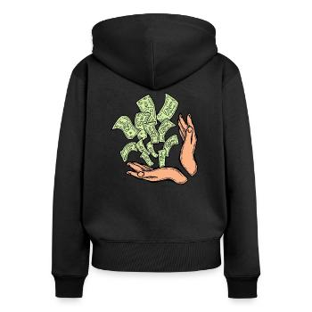 Big money flying to you for wealth and prosperity. - Women's Premium Organic Zip Hoodie - black - Back - Julia (174cm)