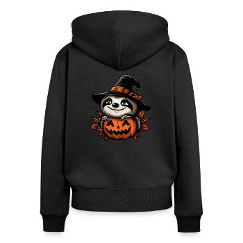 Halloween-Faultier-Kürbis-Fest - Frauen Premium Bio Zip Hoodie - Schwarz - Hinten - Julia (174cm)