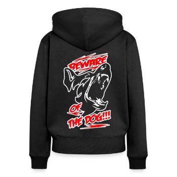 BEWARE OF THE DOG - Geschenk Hund und Hundefreunde - Frauen Premium Bio Zip Hoodie - Schwarz - Hinten - Julia (174cm)
