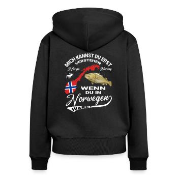 Norwegen Angler Fischer Design für einen Angler - Frauen Premium Bio Zip Hoodie - Schwarz - Hinten - Julia (174cm)