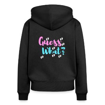 Schwangerschaft Überraschung Geschenk - Frauen Premium Bio Zip Hoodie - Schwarz - Hinten - Julia (174cm)