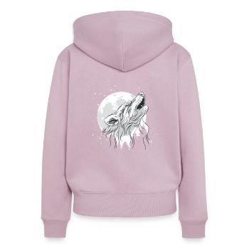 Moon with a wolf - Women's Premium Organic Zip Hoodie - dusky pink - Back - Julia (174cm)