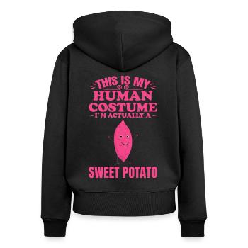 c'est mon costume humain patate douce patate - Sweat à capuche zippé Premium bio Femme - noir - Dos - Julia (174cm)