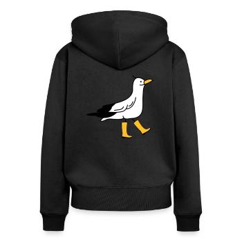 Funny seagull with rubber boots - Women's Premium Organic Zip Hoodie - black - Back - Julia (174cm)
