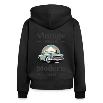 Vintage wheels modern feels. Vintage car design. - Women's Premium Organic Zip Hoodie - black - Back - Julia (174cm)