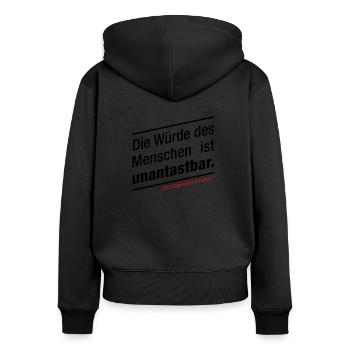 Grundgesetz Die Würde des Menschen ist unantastbar - Frauen Premium Bio Zip Hoodie - Schwarz - Hinten - Julia (174cm)