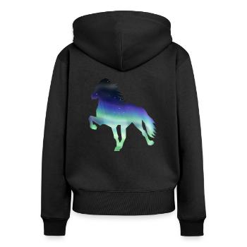 Islandpferd Aurora borealis1 - Frauen Premium Bio Zip Hoodie - Schwarz - Hinten - Julia (174cm)