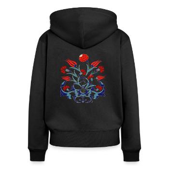 Motif tulipe, turc - Sweat à capuche zippé Premium bio Femme - noir - Dos - Julia (174cm)