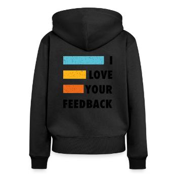 I love your feedback black - Sweat à capuche zippé Premium bio Femme - noir - Dos - Julia (174cm)