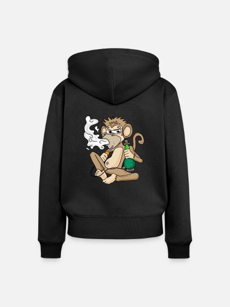 Shisha Wasserpfeife Rauchender Affe - Frauen Premium Bio Zip Hoodie - Schwarz