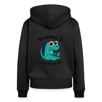 Drittes Kind Spieler 3 Schwanger Baby Dinosaurier - Frauen Premium Bio Zip Hoodie - Schwarz - Hinten - Julia (174cm)