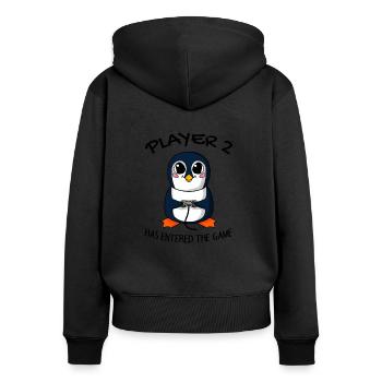Zweites Baby Spieler 2 Baby Pinguin Schwanger - Frauen Premium Bio Zip Hoodie - Schwarz - Hinten - Julia (174cm)