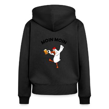 Betrunkene Möwe Moin Moin Nordsee Bier Geschenk - Frauen Premium Bio Zip Hoodie - Schwarz - Hinten - Julia (174cm)