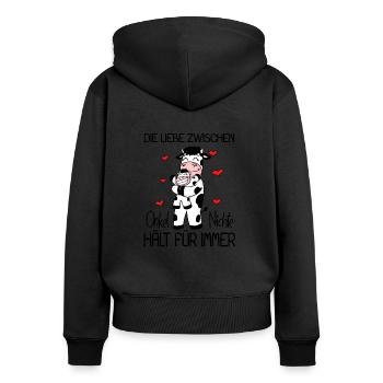 Onkel Nichte Liebe Spruch Kuh Kühe Familie - Frauen Premium Bio Zip Hoodie - Schwarz - Hinten - Julia (174cm)