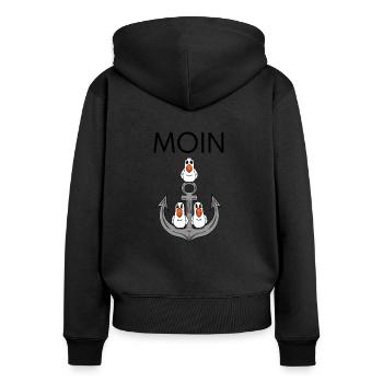 Anker Möwe Seemöwe Moin Nordsee - Frauen Premium Bio Zip Hoodie - Schwarz - Hinten - Julia (174cm)