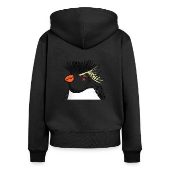 Pinguin mit Haare Felsenpinguin - Frauen Premium Bio Zip Hoodie - Schwarz - Hinten - Julia (174cm)