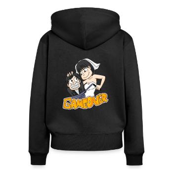 Jeu sur cadeau drôle de mariage - Sweat à capuche zippé Premium bio Femme - noir - Dos - Julia (174cm)