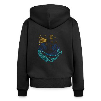 Wal Leuchtturm Mond - Frauen Premium Bio Zip Hoodie - Schwarz - Hinten - Julia (174cm)